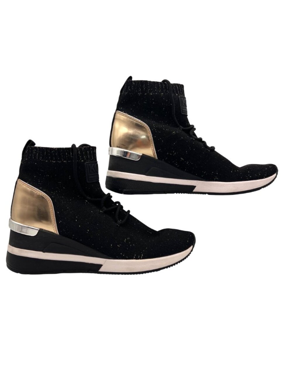Michael Kors Skyler Elastic Bootie Wedge High Top Sneaker Womens Size 7 Metallic - Picture 8 of 16